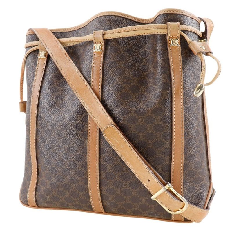 Celine Macadam Drawstring Old Celine PVC Brown Women's Shoulder Bag