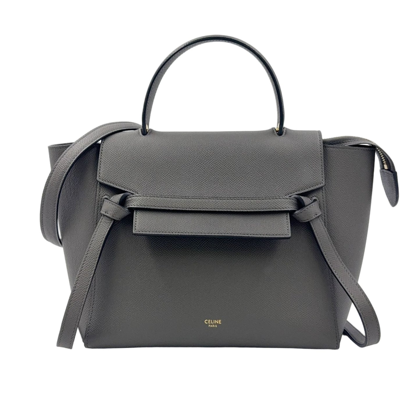 Celine Belt 2-Way Leather Gray Handbag Gold