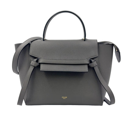 Celine Belt 2-Way Leather Gray Handbag Gold