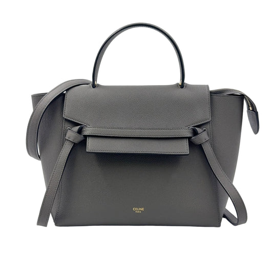 Celine Belt 2-Way Leather Gray Handbag Gold