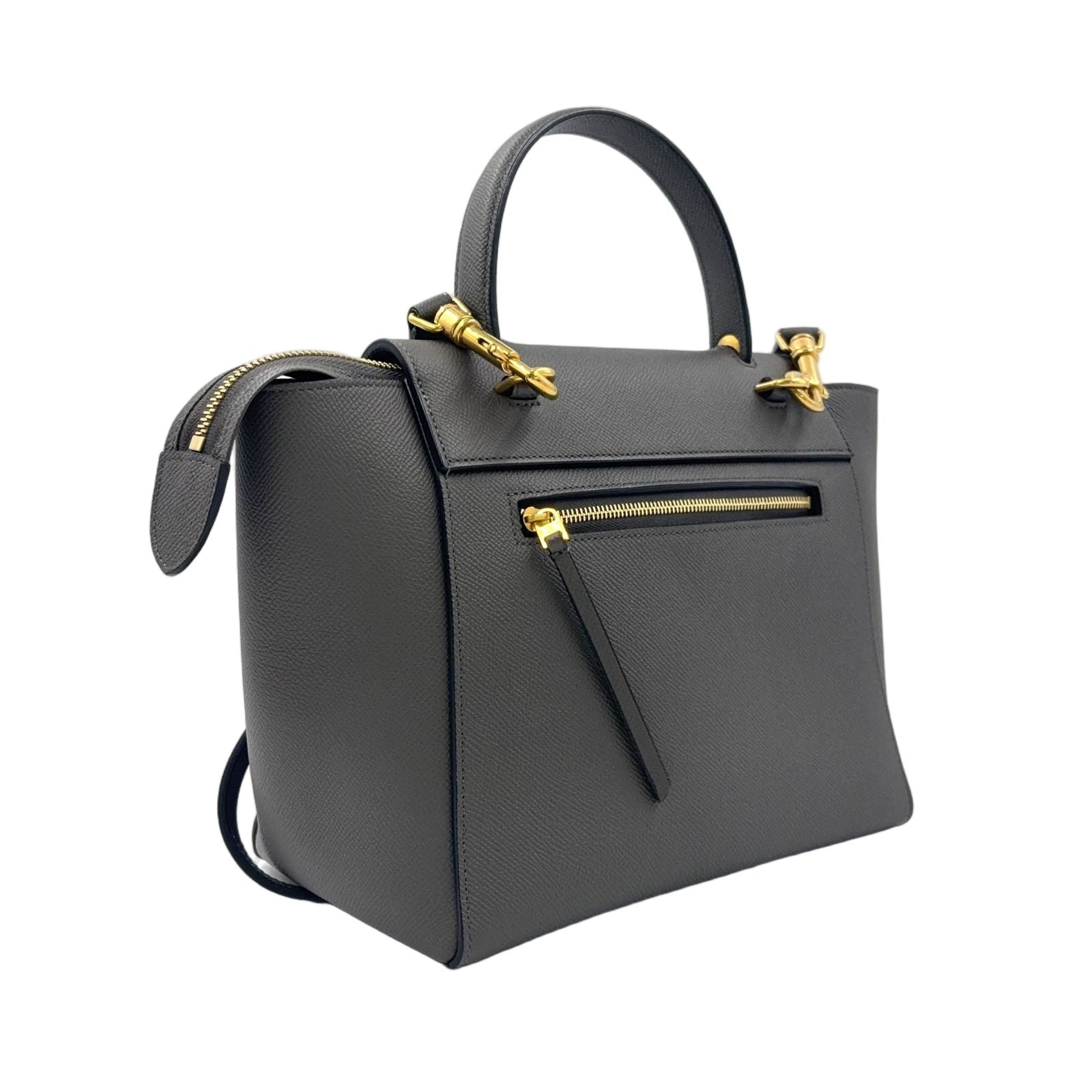 Celine Belt 2-Way Leather Gray Handbag Gold — view 2