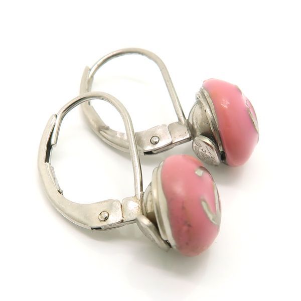 Chanel Earrings 03C Silver 925 Pink Coco Mark Mini Hook Ball SV Chanel