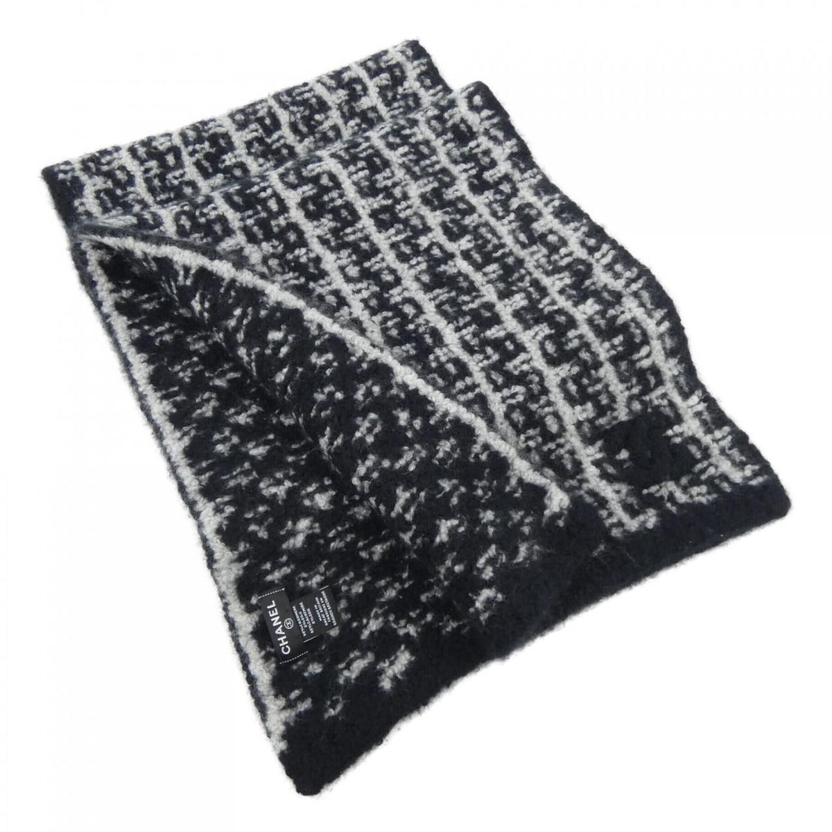 Chanel Scarf Silk Cashmere Black Gray