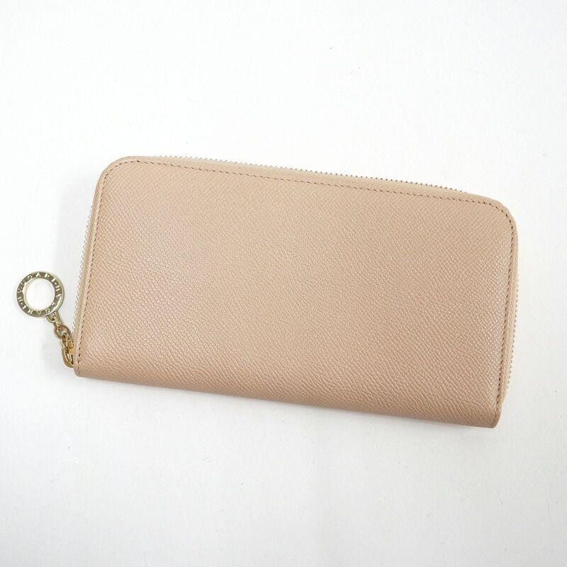 Bvlgari Round Zip Wallet Leather Pink Beige