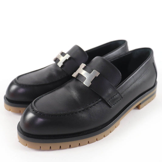 Hermes Faubourg Silver Hhardware Leather Loafers Black 36 Handbag