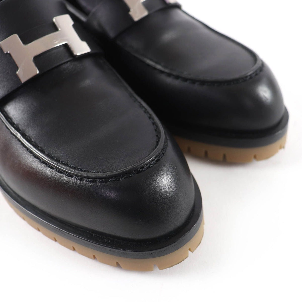 Hermes Faubourg Silver Hhardware Leather Loafers Black 36 Handbag — view 8