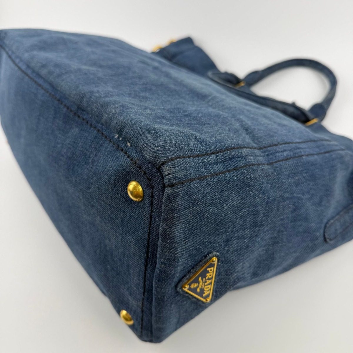 Prada Canapa Tote Shoulder Bag Denim Blue Vintage — view 11