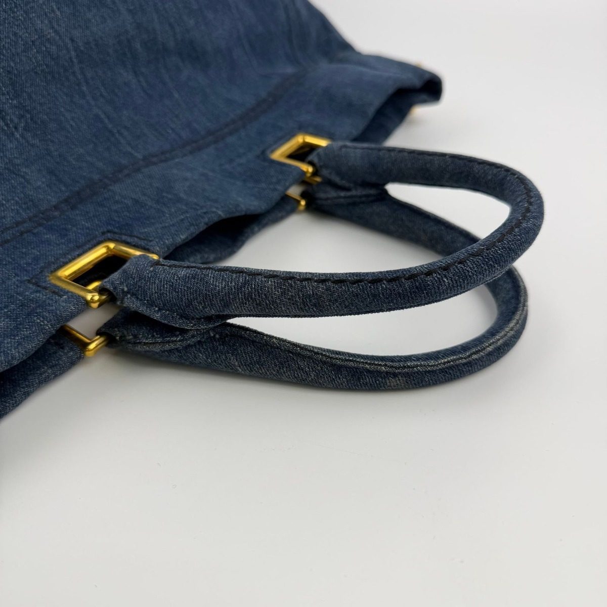 Prada Canapa Tote Shoulder Bag Denim Blue Vintage — view 12