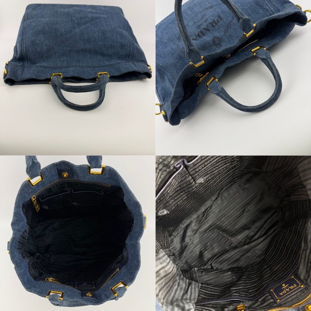 Prada Canapa Tote Shoulder Bag Denim Blue Vintage — view 15