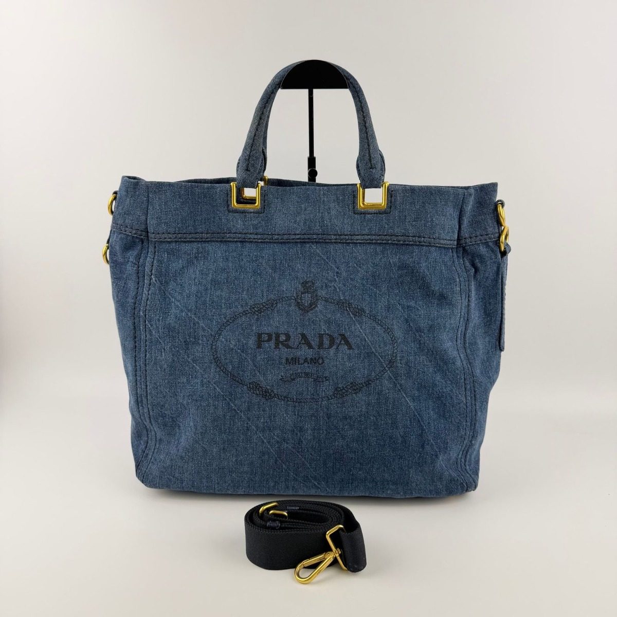 Prada Canapa Tote Shoulder Bag Denim Blue Vintage — view 2
