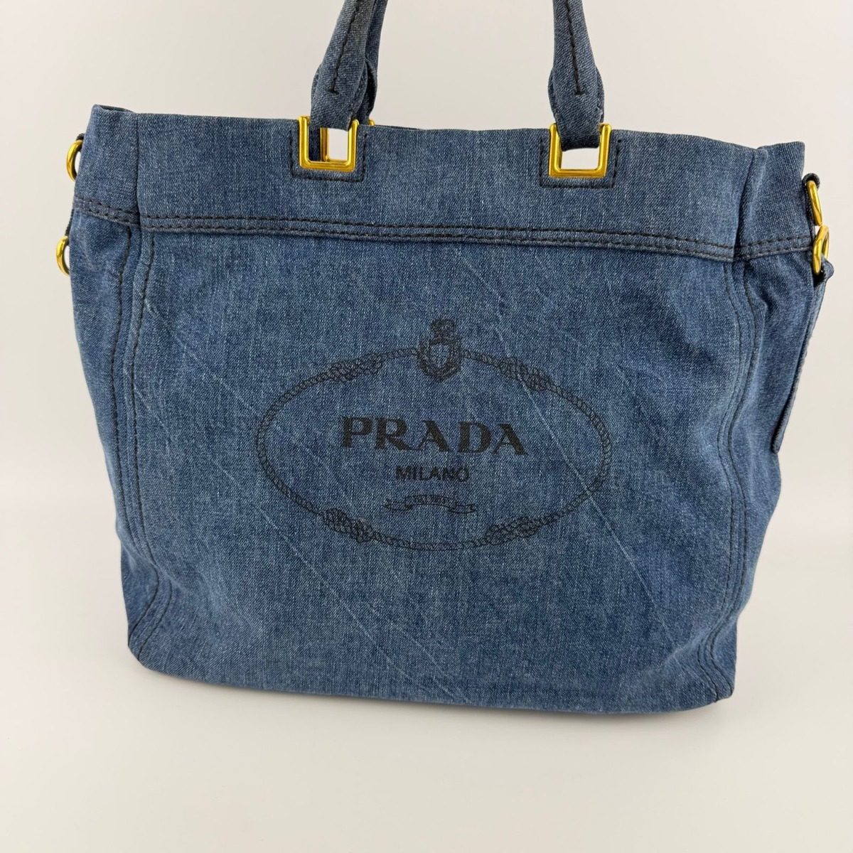 Prada Canapa Tote Shoulder Bag Denim Blue Vintage — view 3