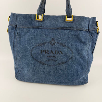 Prada Canapa Tote Shoulder Bag Denim Blue Vintage — view 3