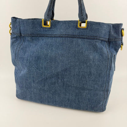 Prada Canapa Tote Shoulder Bag Denim Blue Vintage — view 4