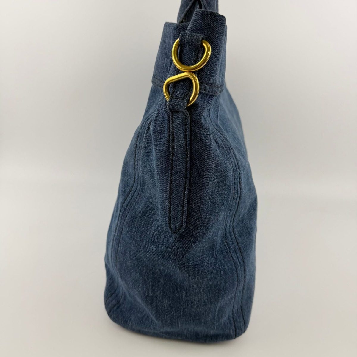 Prada Canapa Tote Shoulder Bag Denim Blue Vintage — view 5