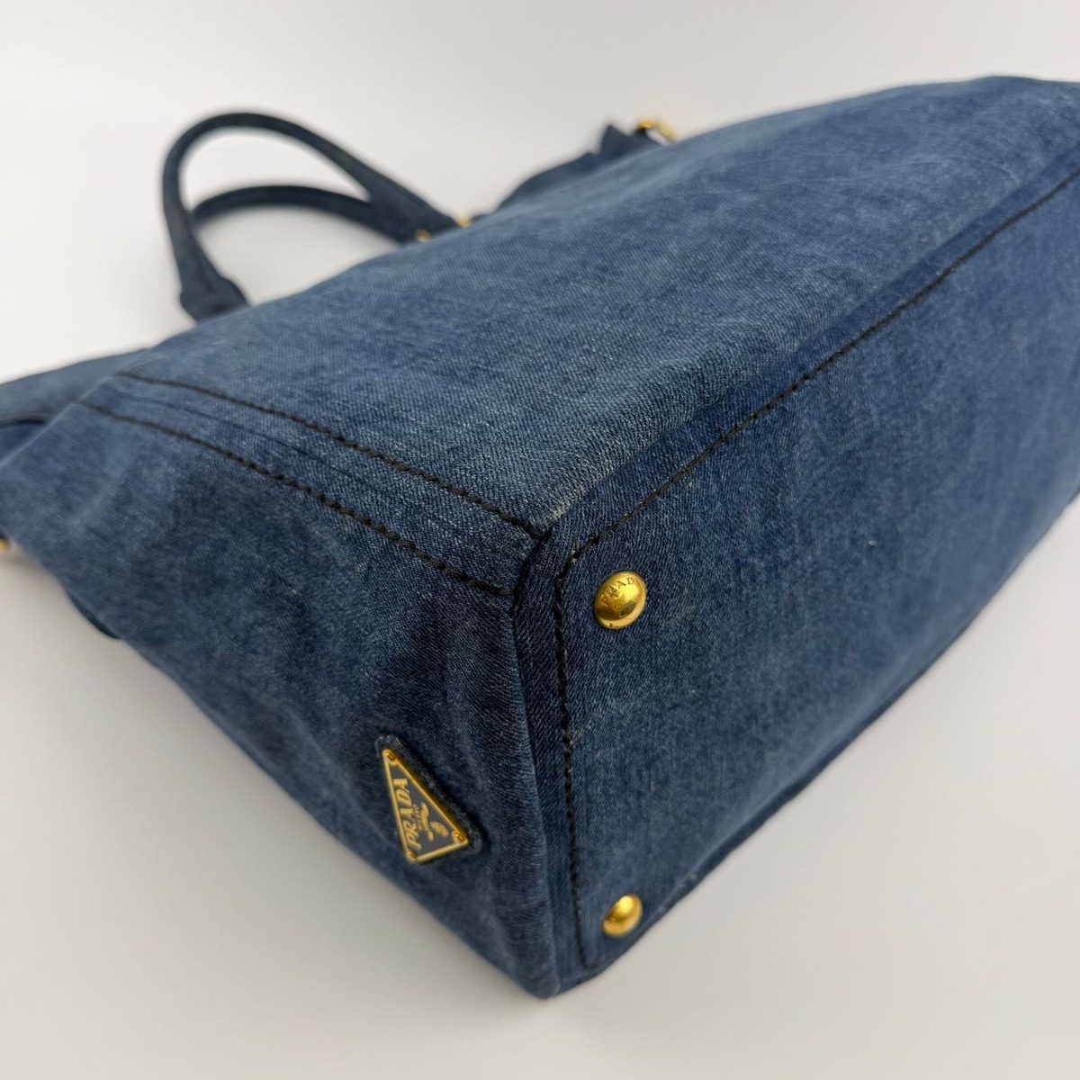Prada Canapa Tote Shoulder Bag Denim Blue Vintage — view 8