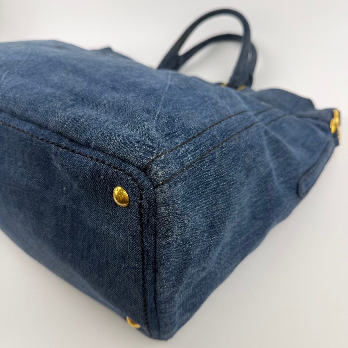 Prada Canapa Tote Shoulder Bag Denim Blue Vintage — view 9