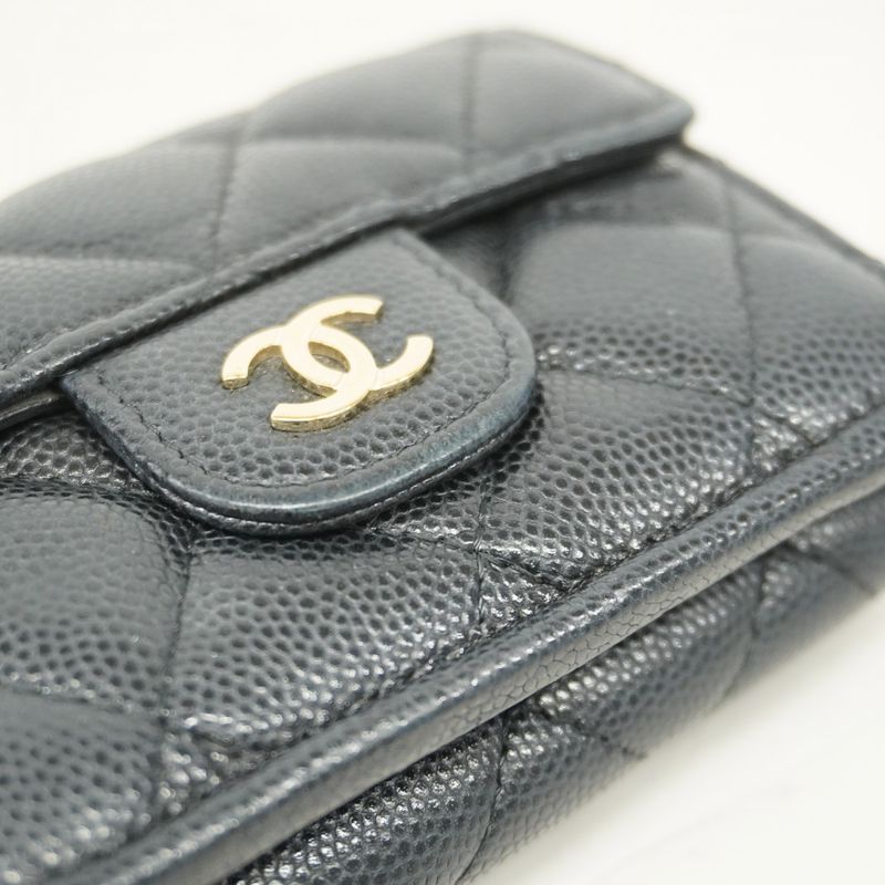 Chanel Trifold Wallet Matelasse Caviar Skin Black Chien Pan Gold Hardware Women