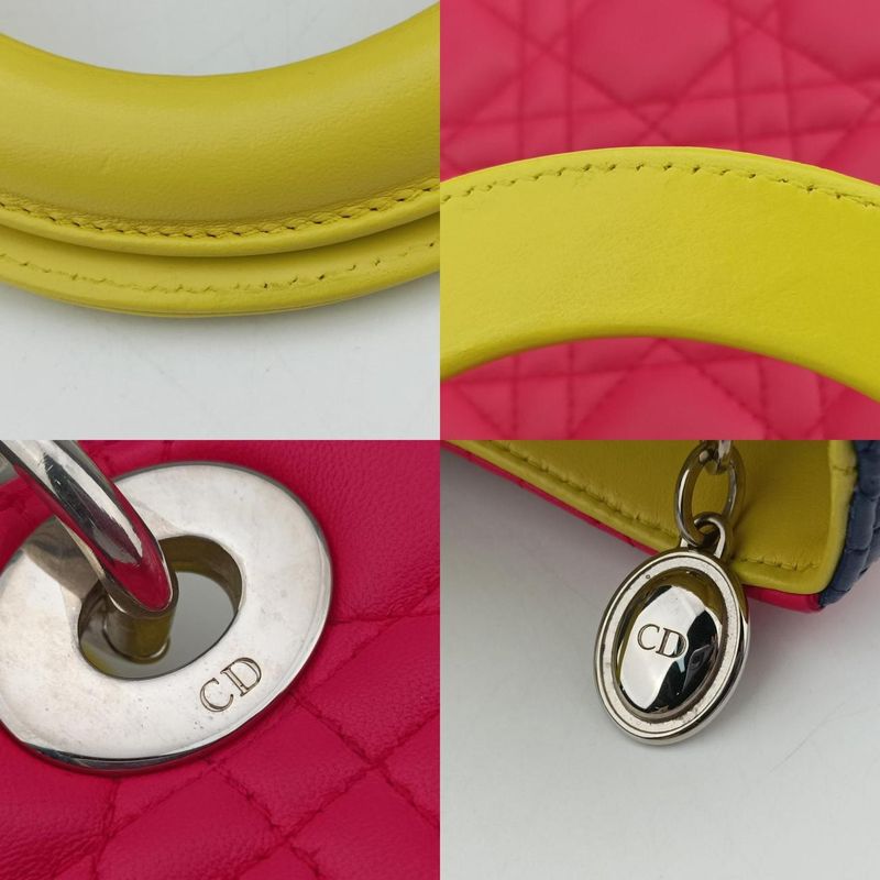 Christian Diorchristian Dior Lady Dior Rose Red And Yellow And Blue Lambskin