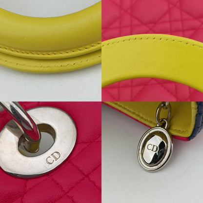 Christian Diorchristian Dior Lady Dior Rose Red And Yellow And Blue Lambskin