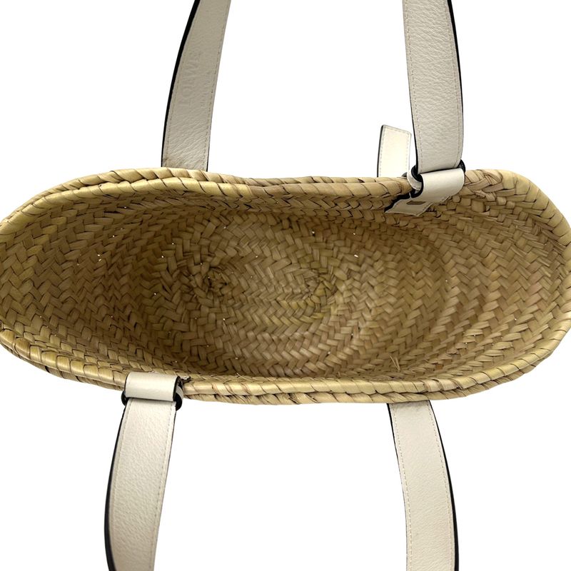 Loewe Bag Women's Brand Anagram Tote Leather Palm Leaf Basket Bag Small White