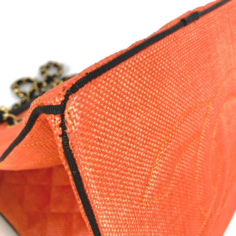Chanel Shoulder Bag Matelasse Quilted Straw/leather Orange