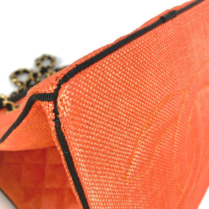 Chanel Shoulder Bag Matelasse Quilted Straw/leather Orange