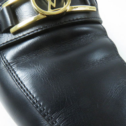 Louis Vuitton 2020 Square Toe Leather Loafers With LV Logo Hardware Black Gold