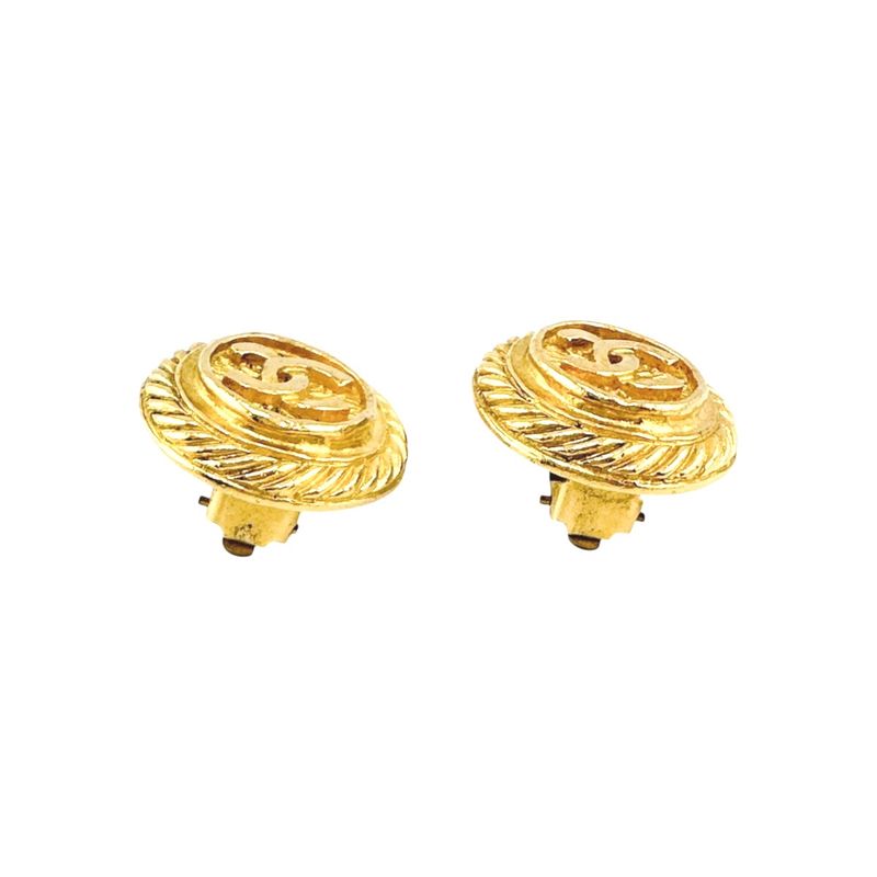 Chanel Vintage Large Earrings Coco Mark Earrings Chanel Gold