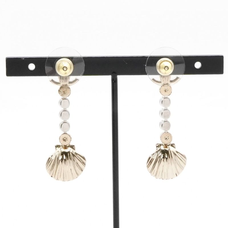 Chanel Earrings Earring Gold Coco Mark Drop Earrings Seashell Rhinestone