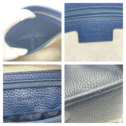 Gucci 739490-2067 Leather Jumbo GG Silver Hardware Second Bag Blue 476830