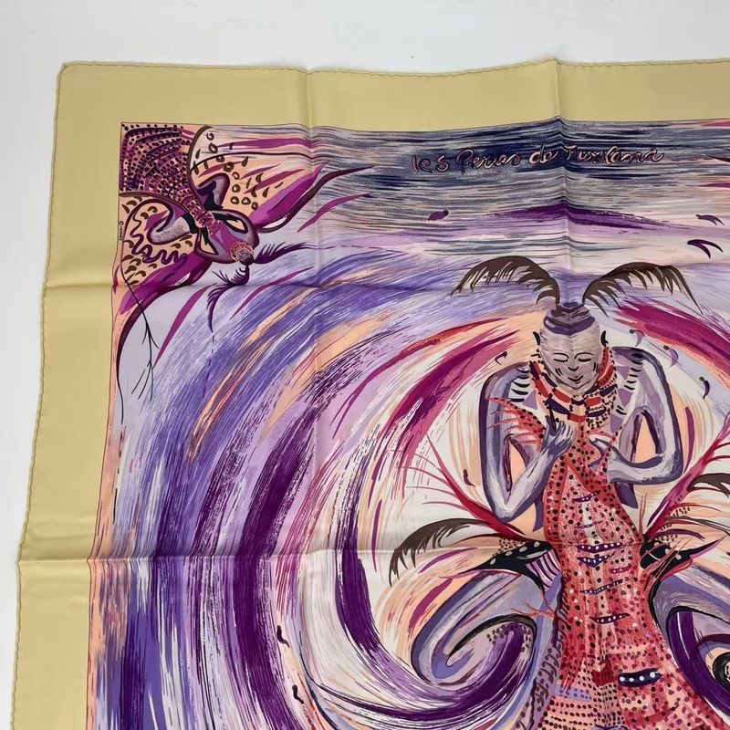 Hermes Carre 90 Les Perles De Turukana Pearls Heavenly Fire Scarf Silk Multicolo