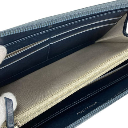 Chanel Long Wallet Coco Mark Caviar Skin Blue - Round Zipper Zippy 17 Ladies