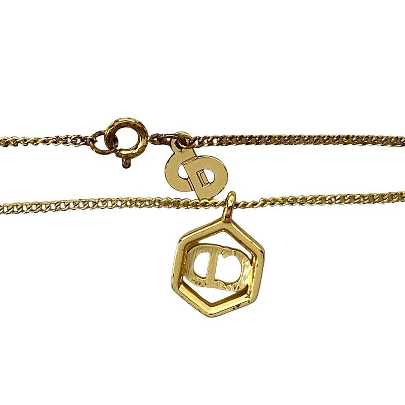 Christian Dior Vintage CD Logo Chain Necklace Pendant Accessory Gold 93913