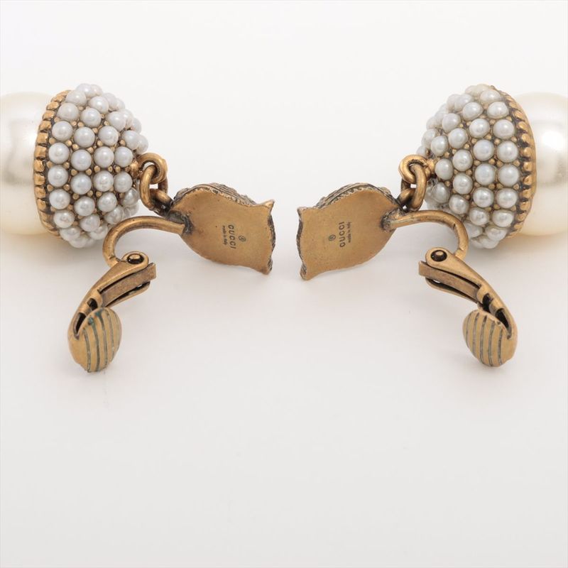 Gucci Taiga Head Earrings In GP And Faux Pearl Gold Made In Italy