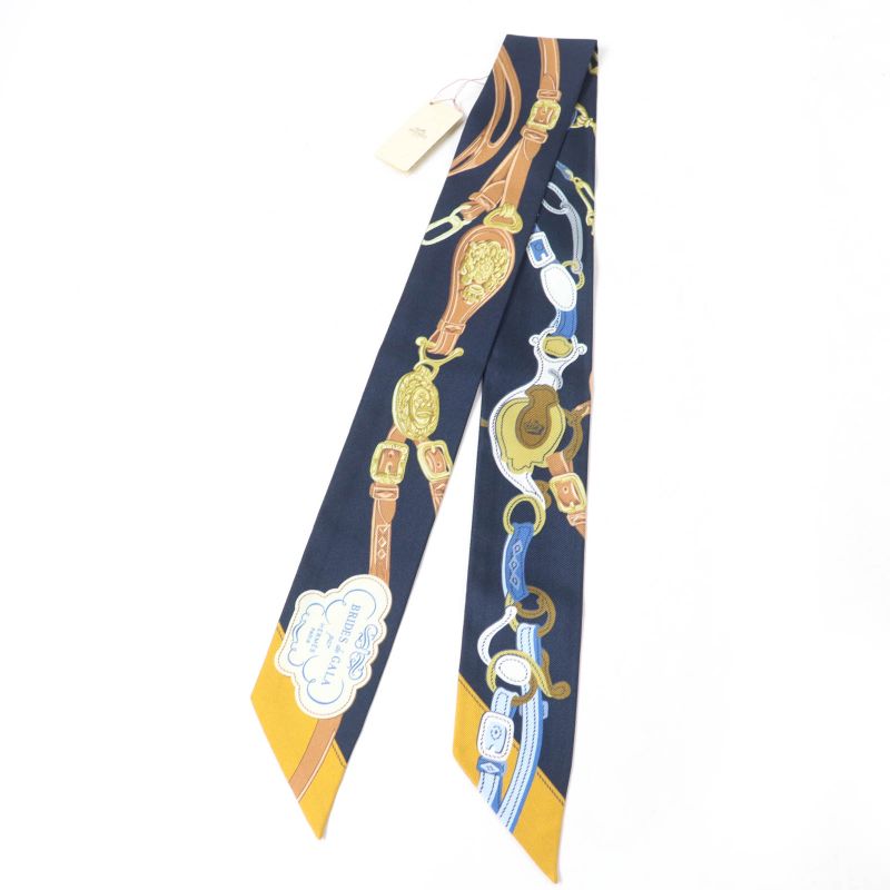 Hermes Twilly Brides De GALA Brides De Gala Silk Marine/beige Dore/gold Scarf