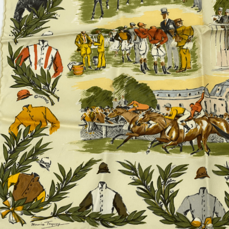 Hermes Scarf Chantilly Racetrack Silk White And Multicolor