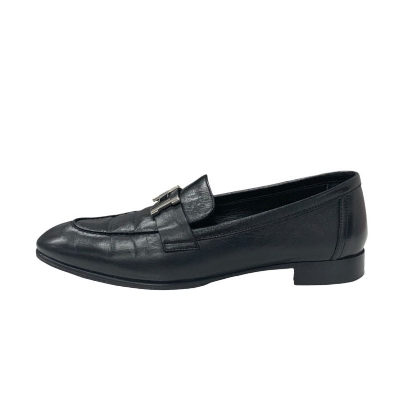 Hermes Paris Loafer Leather Shoes Leather Black Silver Hhardware Moccasin Flat