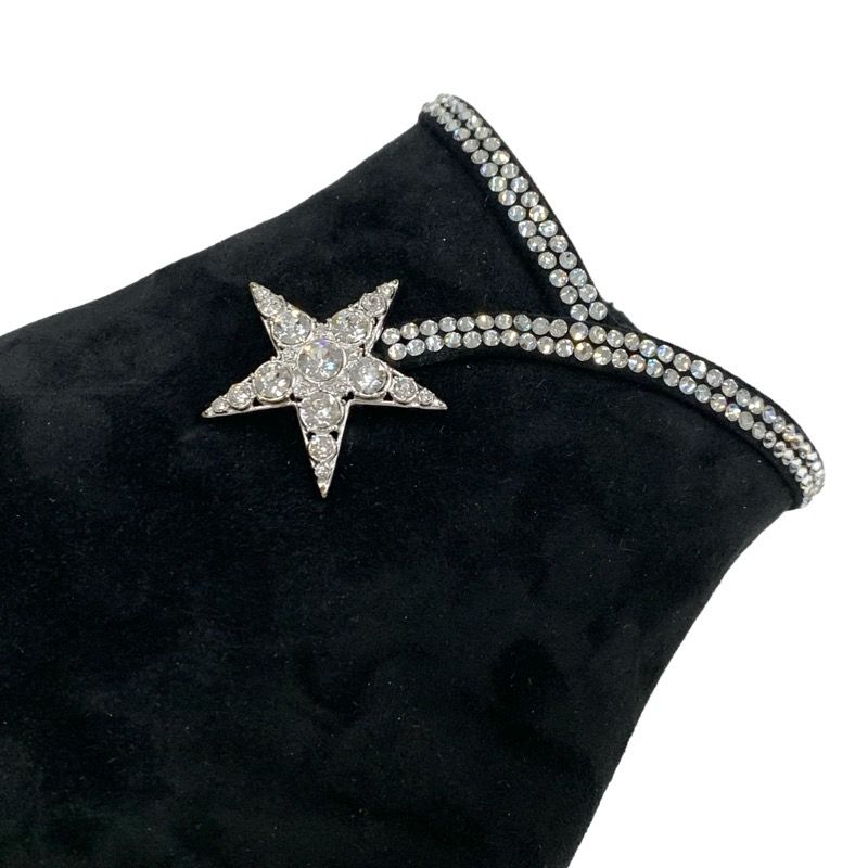 Chanel Boots Short Boots Shoes Suede Fabric Black Rhinestone Star