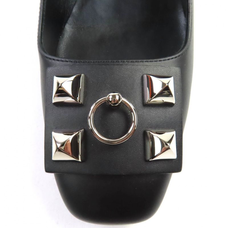 Hermes Silver Hardware Collierd Chien Delicate Square Toe Chunky Heel Leather