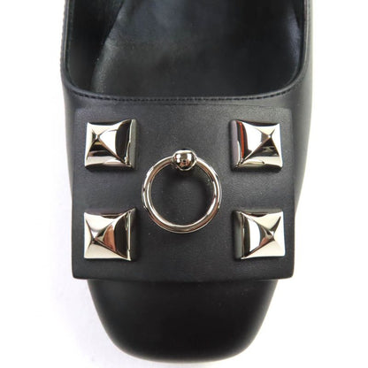 Hermes Silver Hardware Collierd Chien Delicate Square Toe Chunky Heel Leather