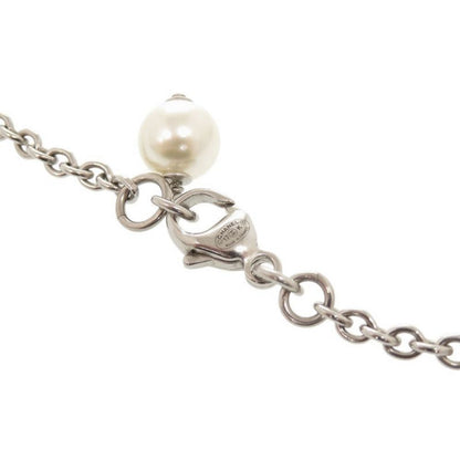 Chanel Coco Mark Metal Rhinestone Faux Pearl Silver Necklace 0470 Chanel