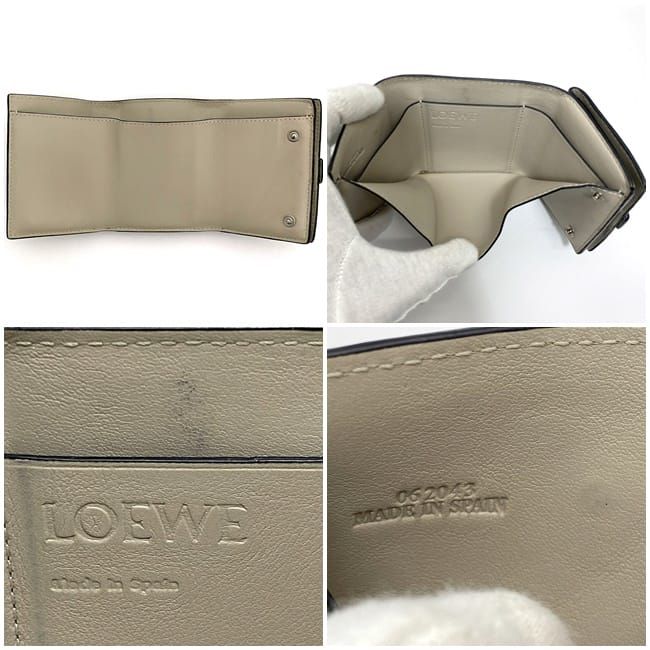 Loewe Trifold Wallet Green Anagram Compact Leather Preowned