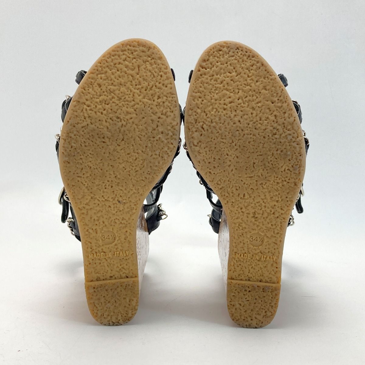 Chanel Chain Cork Wedge Sandals 34½ (equivalent to 21.5cm (8.46in)) Black
