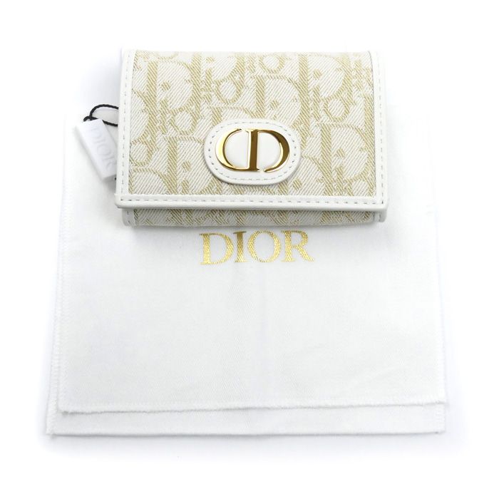 Christian DIOR Oblique 30 Montaigne Medium Wallet Coin Case White Gold S2300unrg