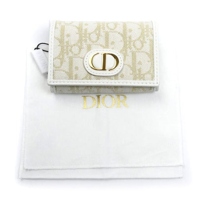 Christian DIOR Oblique 30 Montaigne Medium Wallet Coin Case White Gold S2300unrg