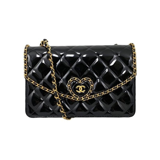 Chanel Shoulder Bag Heart Chain Ap4900 Matelasse Patent Enamel Coco Mark Black