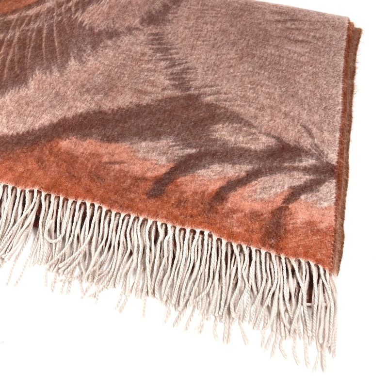 Hermes Blanket Taiga Animal Fringe Plaid Cashmere Brown