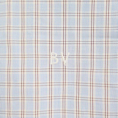 Bottega Veneta 24ss Cotton Linen "bv" Embroidered Check Over Shirt 789370 V3zb0