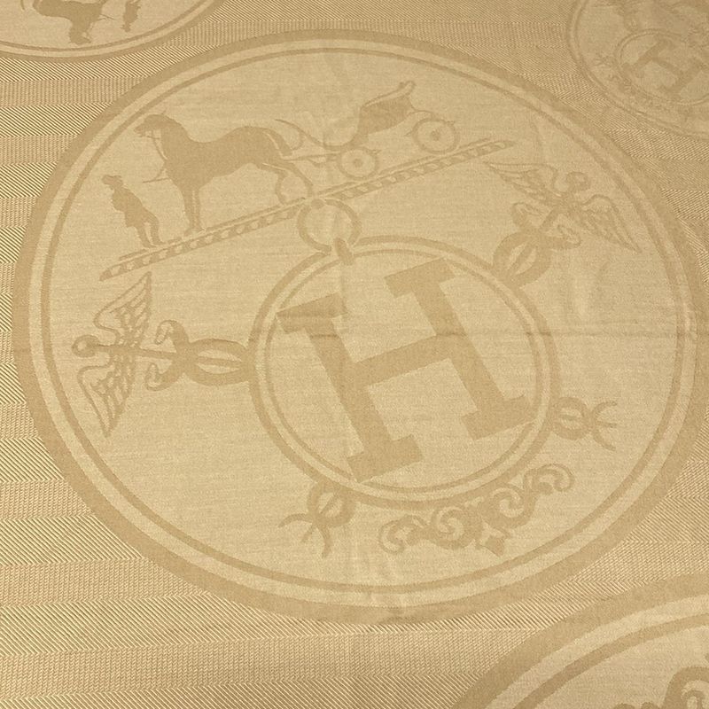 Hermes Stole (shawl) New Livres Craft (light Brown) Cashmere Silk