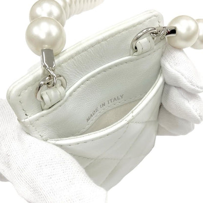 Chanel Card Case Card Holder Pass Case White Silver Coco Mark Charm Matelasse